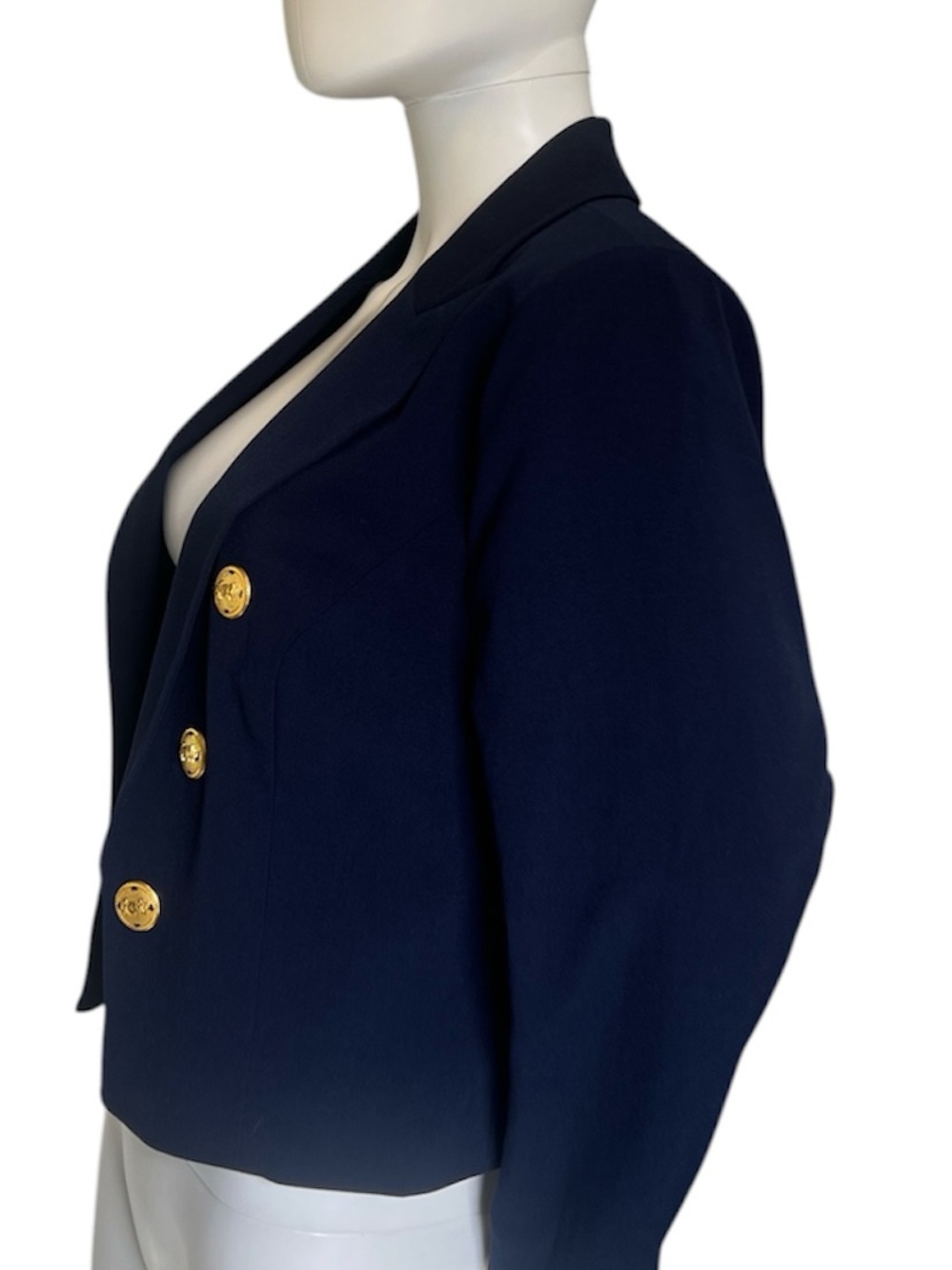 Cropped Navy Double-Breasted Blazer with accent Gold Buttons Size 12 NWT - Picture 5 of 17